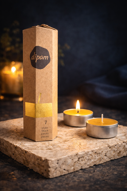 Luxury beeswax candle by Ra Lumière on natural stone surface, hand-poured from pure European beeswax