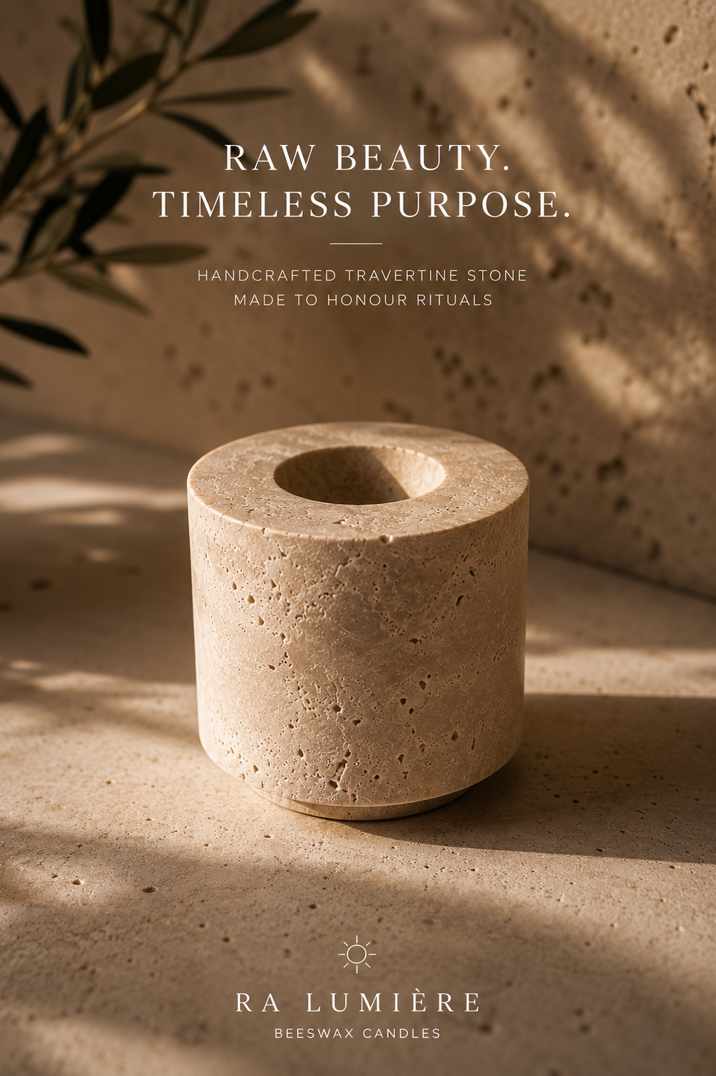 Natural travertine candle holder for luxury beeswax candles timeless purpose